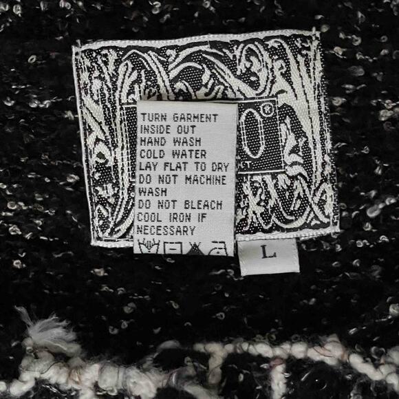 Curio Embroidered Cardigan Sweater Size L Black Acrylic Wool Blend Whimsygoth - Picture 5 of 7